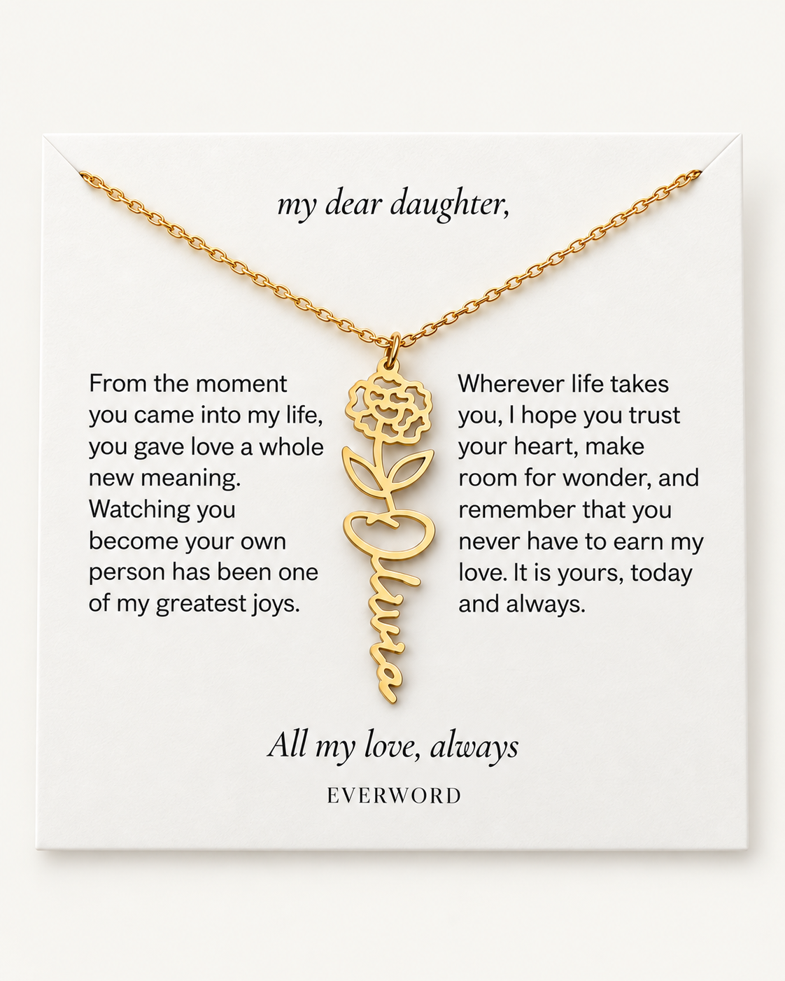 My Dear Daughter: Personalized Birth Flower Name Necklace