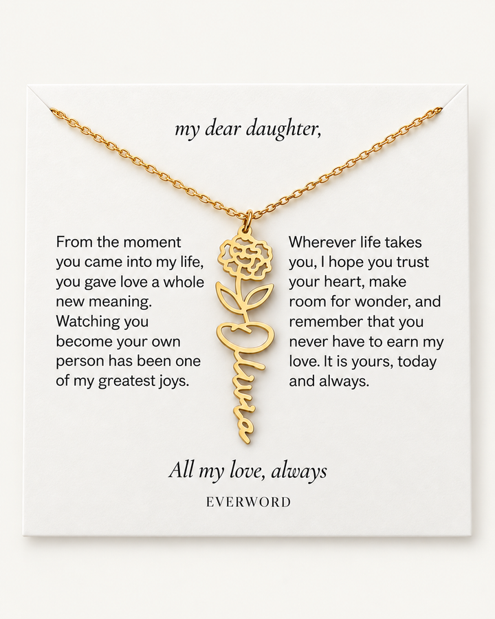 My Dear Daughter: Personalized Birth Flower Name Necklace