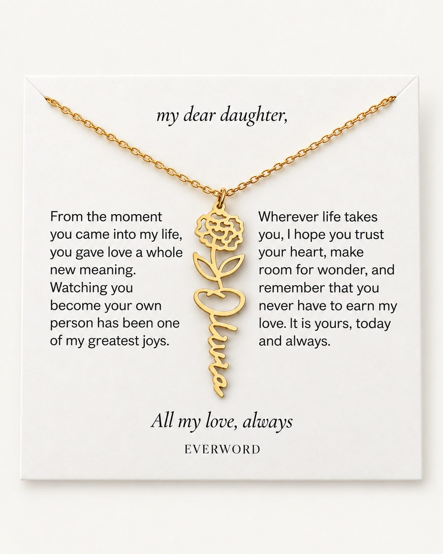 My Dear Daughter: Personalized Birth Flower Name Necklace