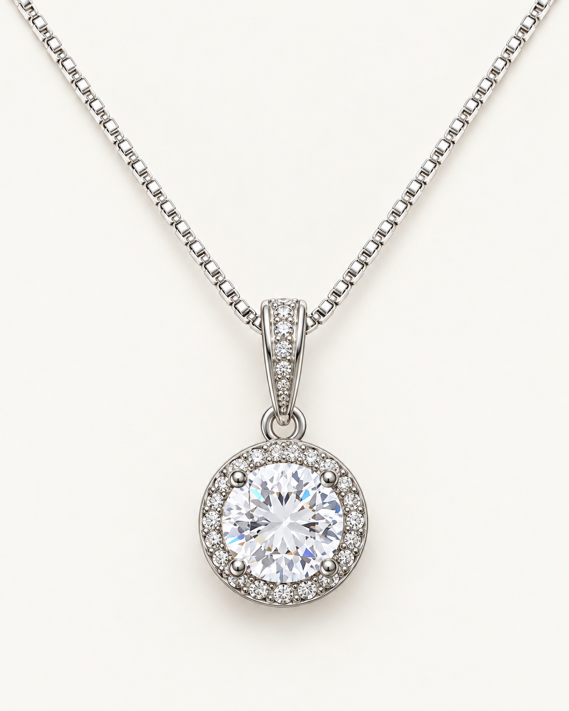 Close-up of the Eternal Hope crystal pendant with a halo and crystal-accented bail.