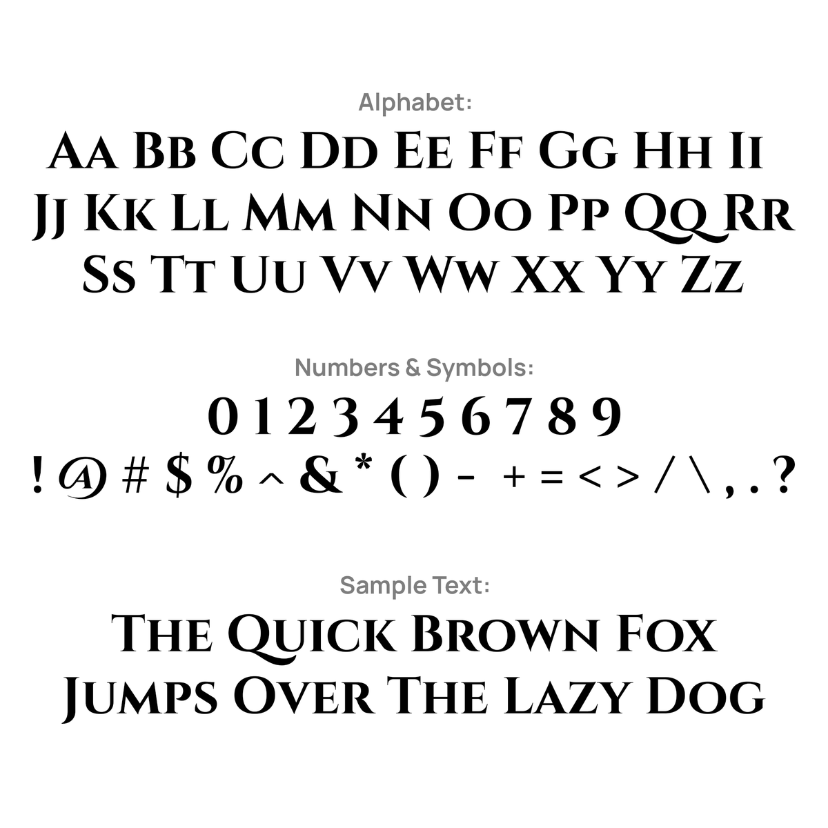 Lettering guide showing uppercase and lowercase letters, numbers and symbols for the men's engraved ring.