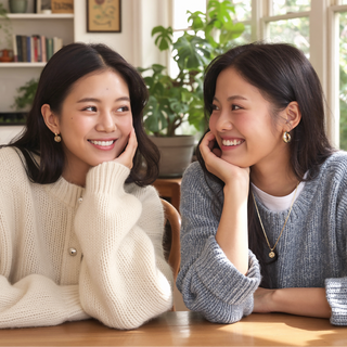 Two women laughing together at a table.